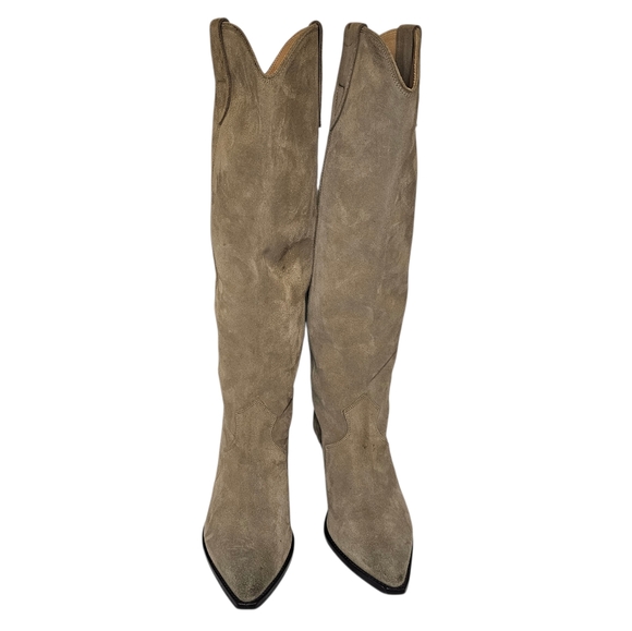Isabel Marant Denvee Cowboy Boots - Women's Size 39 - Knee High Taupe Suede - Picture 3 of 14